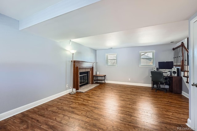 home office featuring dark hardwood / wood-style flooring