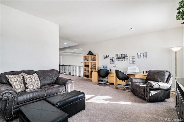 living room with light colored carpet