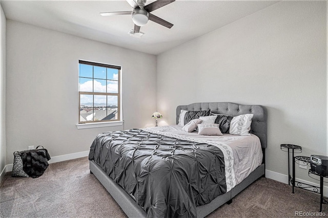 bedroom featuring ceiling fan and carpet flooring