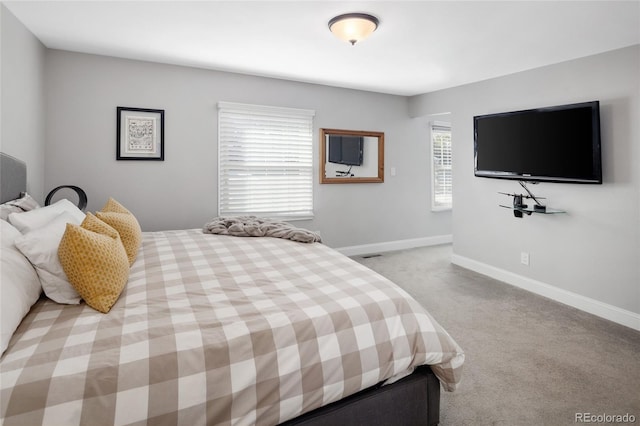 bedroom with baseboards and carpet floors