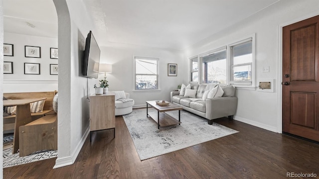 living room featuring dark hardwood / wood-style flooring