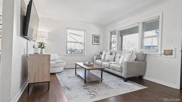 living room with dark wood-type flooring