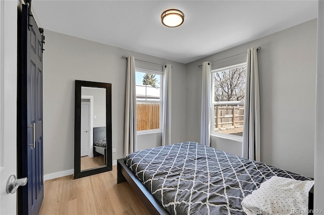 bedroom featuring multiple windows and light wood-type flooring