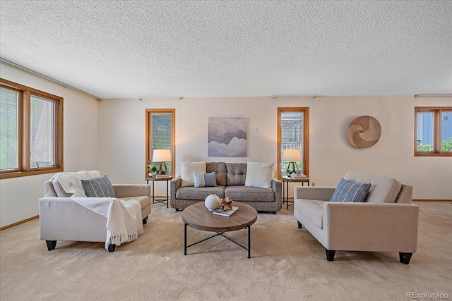 31 Irene Ct, Broomfield, CO 80020 - living area featuring a textured ceiling, light colored carpet, and baseboards