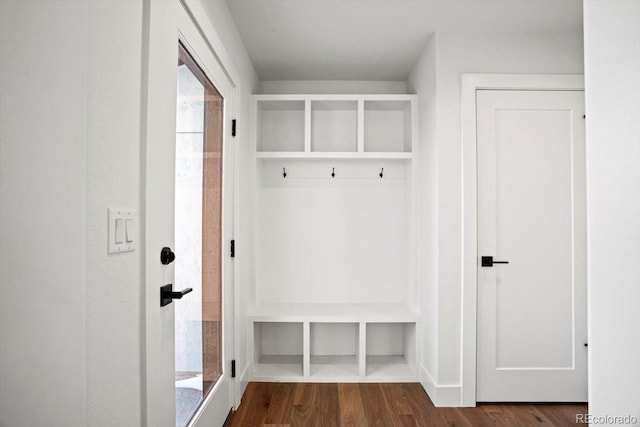 mudroom with hardwood / wood-style floors