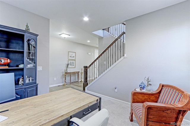 view of carpeted home office