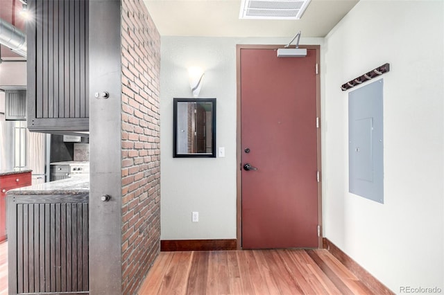 210 W Magnolia St Unit 360, Fort Collins, CO 80521 - entryway with light wood-style floors, electric panel, and baseboards
