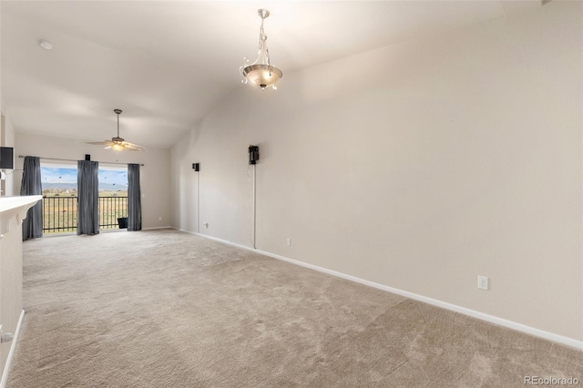 2405 Calais Dr Unit 18A, Longmont, CO 80504 - empty room with light carpet, lofted ceiling, baseboards, and a ceiling fan