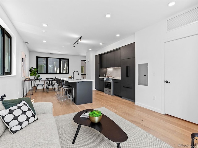 1601 Park Ave Unit 212, Denver, CO 80218 - living room featuring light wood-type flooring, electric panel, visible vents, and recessed lighting