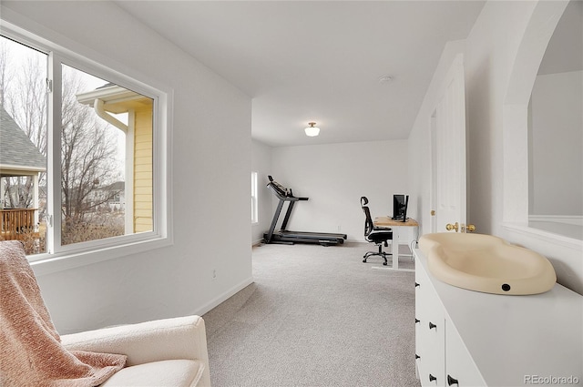 exercise area with carpet and baseboards