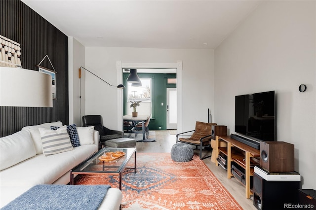 living room with light hardwood / wood-style floors