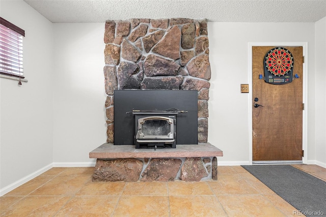 16225 W 74th Dr, Arvada, CO 80007 - detailed view of a textured ceiling and a wood stove
