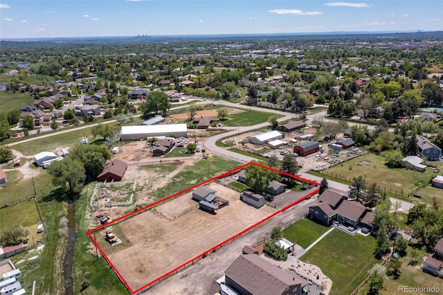 16225 W 74th Dr, Arvada, CO 80007 - aerial perspective of suburban area featuring property parcel outlined