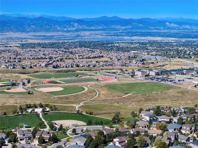 aerial view featuring a residential view and a mountain view