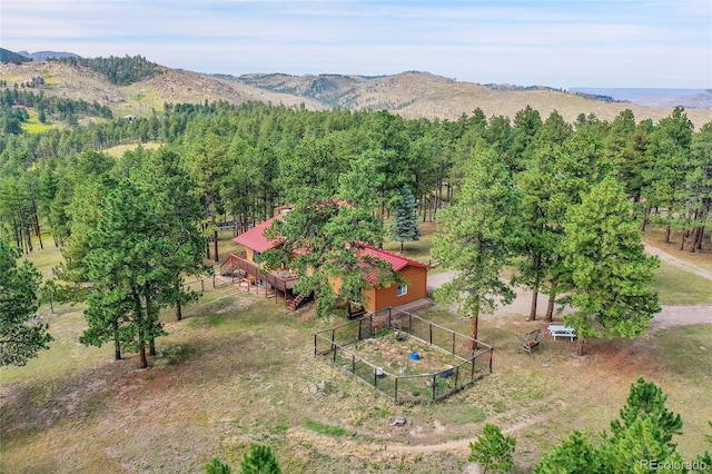 drone / aerial view with a rural view and a mountain view