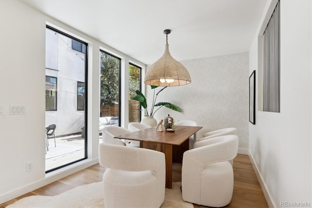 dining space with light hardwood / wood-style flooring