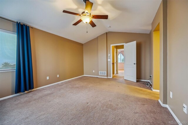 7625 Blue Vail Way, Colorado Springs, CO 80922 - spare room with ceiling fan, carpet flooring, vaulted ceiling, and baseboards
