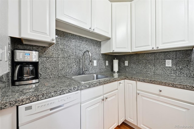 kitchen featuring white cabinetry, sink, and white dishwasher