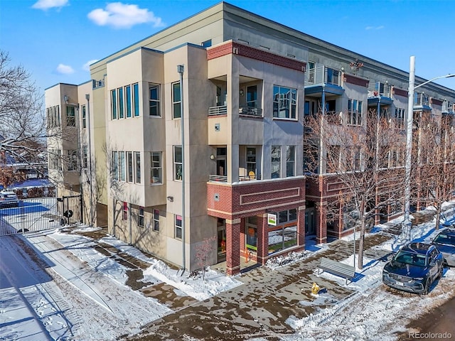 view of snow covered building