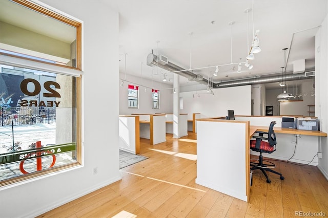 office space featuring light hardwood / wood-style floors and a healthy amount of sunlight