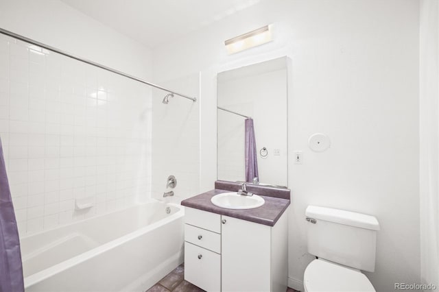 full bathroom with vanity, toilet, tile patterned floors, and shower / bathing tub combination