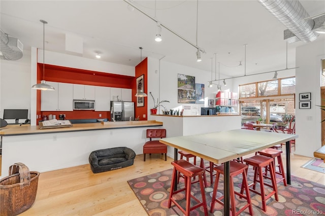 dining area with light hardwood / wood-style flooring