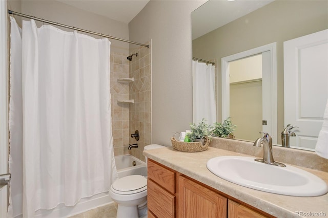 full bathroom featuring vanity, tile patterned flooring, toilet, and shower / bath combo