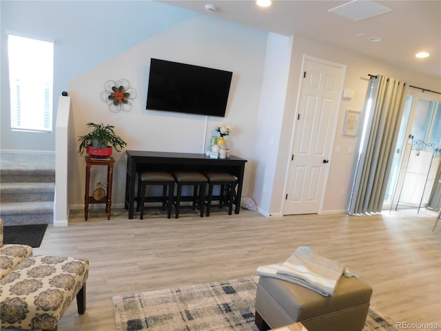 living room featuring light wood-type flooring