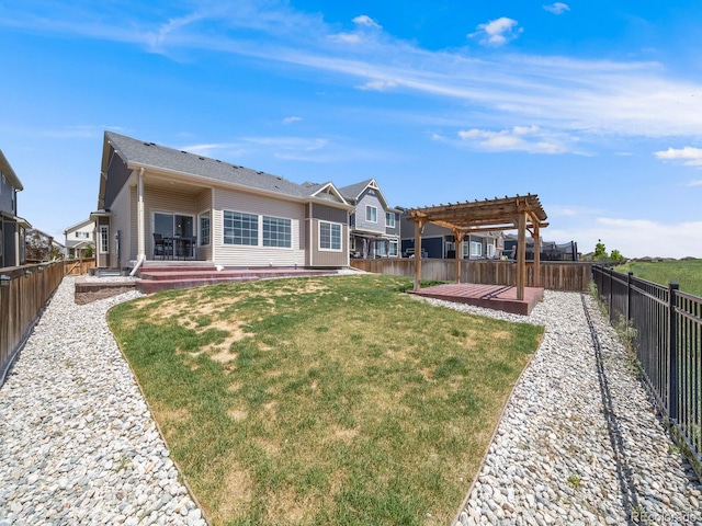 16448 E 111th Pl, Commerce City, CO 80022 - rear view of property featuring a pergola and a wooden deck