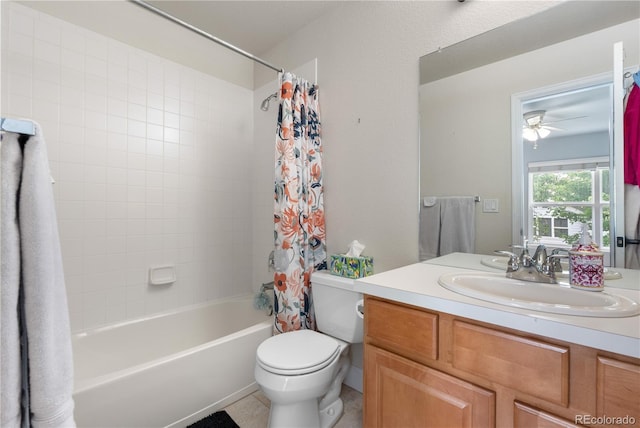 16207 Cadland Ct, Parker, CO 80134 - bathroom with vanity, shower / tub combo with curtain, and ceiling fan