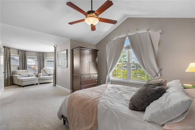 16207 Cadland Ct, Parker, CO 80134 - bedroom featuring light colored carpet, lofted ceiling, and ceiling fan
