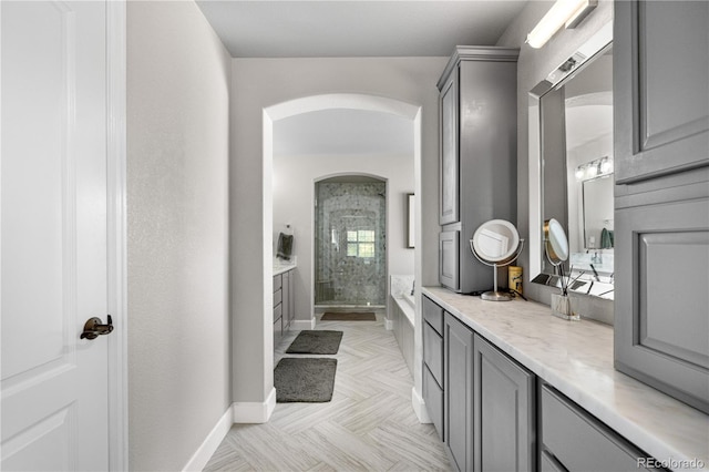 16207 Cadland Ct, Parker, CO 80134 - bathroom with vanity, a garden tub, and a shower stall