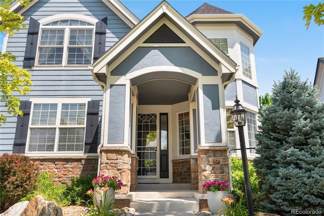 16207 Cadland Ct, Parker, CO 80134 - doorway to property featuring stone siding