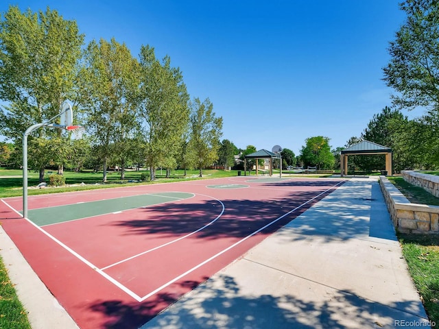 view of basketball court featuring a gazebo and community basketball court