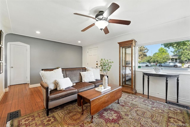 4315 S Elati St, Englewood, CO 80110 - living room with a ceiling fan, wood finished floors, and recessed lighting