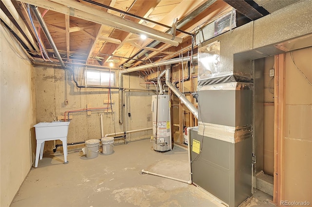 641 E 104th Pl, Northglenn, CO 80233 - unfinished basement featuring gas water heater, a sink, and heating unit