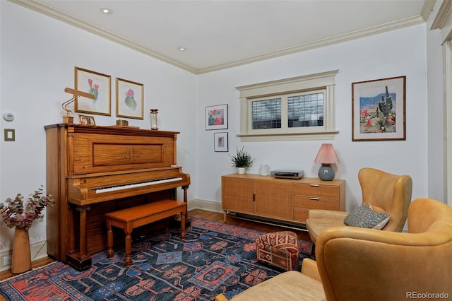 747 N Downing St, Denver, CO 80218 - sitting room featuring wood finished floors, ornamental molding, baseboards, and recessed lighting
