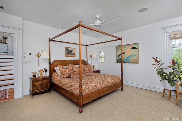 747 N Downing St, Denver, CO 80218 - bedroom featuring light colored carpet, baseboards, and a ceiling fan