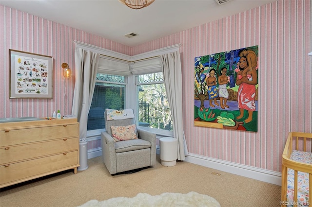 747 N Downing St, Denver, CO 80218 - sitting room with wallpapered walls and carpet