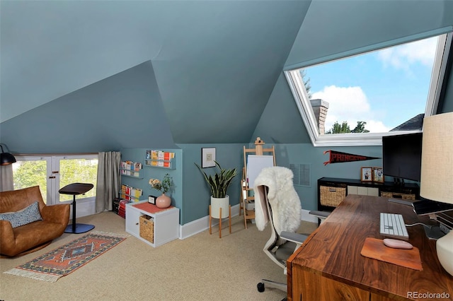 747 N Downing St, Denver, CO 80218 - office with carpet floors, lofted ceiling, and baseboards