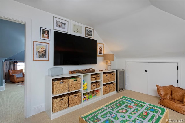 747 N Downing St, Denver, CO 80218 - rec room with carpet and lofted ceiling