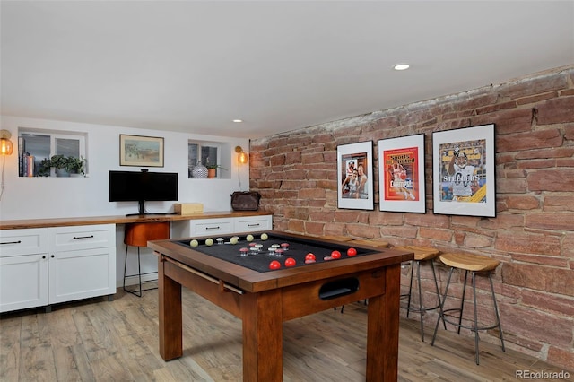 747 N Downing St, Denver, CO 80218 - game room featuring light wood-style flooring, an office area, and recessed lighting