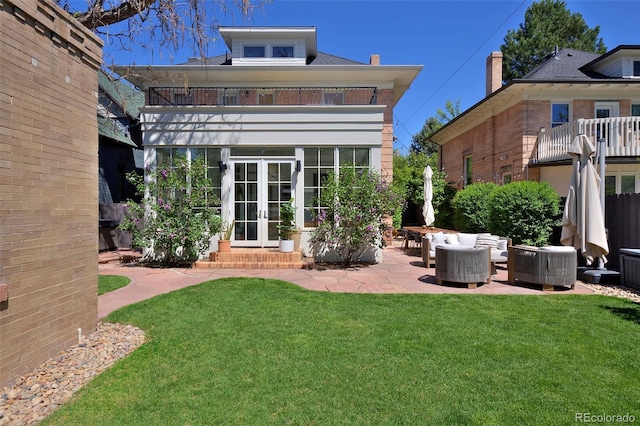 747 N Downing St, Denver, CO 80218 - back of property with french doors, a balcony, a yard, central air condition unit, and an outdoor living space