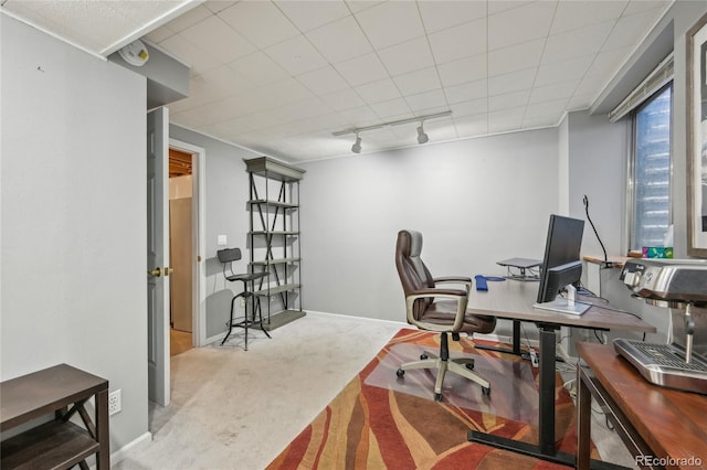 7474 E Arkansas Ave Unit 13-02, Denver, CO 80231 - office area featuring rail lighting, carpet flooring, and baseboards