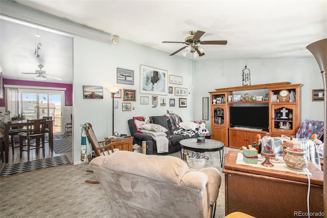 222 S Logan St, Grover, CO 80729 - carpeted living room featuring a ceiling fan