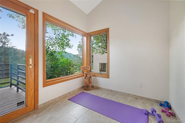 2398 Bitterroot Ln, Golden, CO 80401 - workout room with plenty of natural light and vaulted ceiling