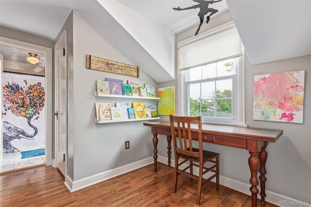 134 S 5th Ave, Brighton, CO 80601 - office featuring wood finished floors, baseboards, and vaulted ceiling