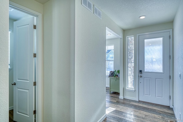 entrance foyer featuring plenty of natural light, a textured ceiling, and hardwood / wood-style flooring