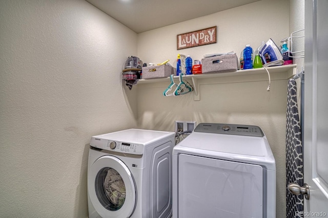 clothes washing area with independent washer and dryer