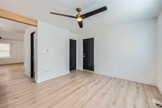 unfurnished room featuring ceiling fan and light hardwood / wood-style flooring